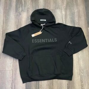 Essentials Black Logo Pullover Hoodie